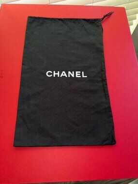 Chanel Black Dust Bag White Logo Drawstring Authentic GUC